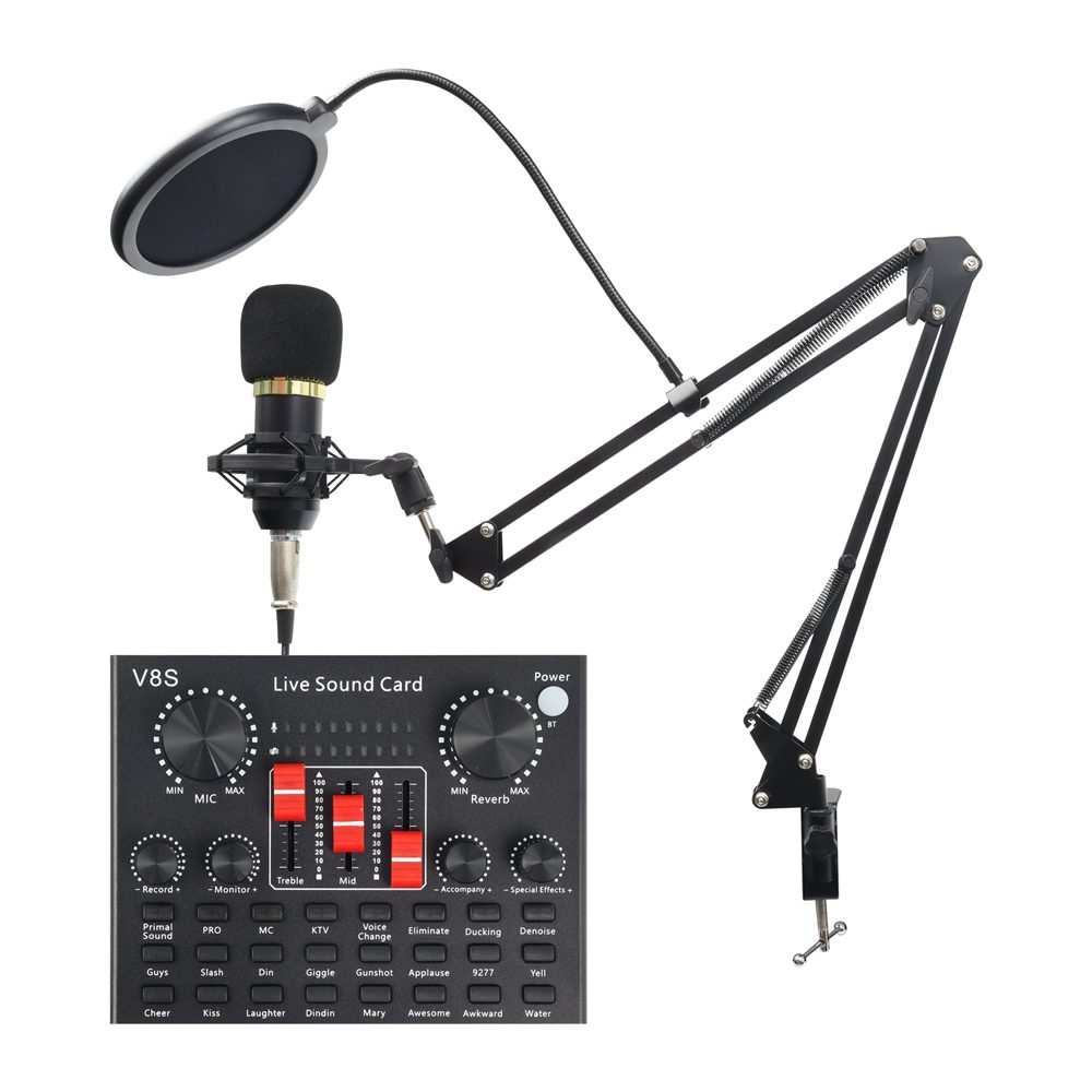 KIT MIC PRO CONDENSADOR + TARJETA DE SONIDO V8K
