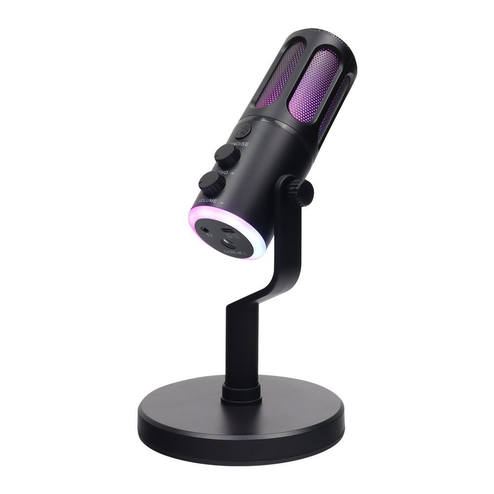 MICRÓFONO USB DSP - SU8 Logra grabaciones claras y profesionales desde tu escritorio con reducción de ruido activa y controles integrados para un sonido más limpio y preciso. Ideal para streaming, gaming, podcast y videollamadas con iluminación RGB que realza tu setup. • Reducción de ruido activa DSP • Control de reverberación y volumen integrado • Frecuencia de muestreo: 48 KHz / 24 bit • Sensibilidad: -30 dB / -45 dB • Iluminación RGB • Interfaz: USB (Plug and Play) • Jack 3.5 mm para audífonos • Compatible con Windows / Mac OS / Android / iOS • Compatible con PS4 / PS5 • Incluye...