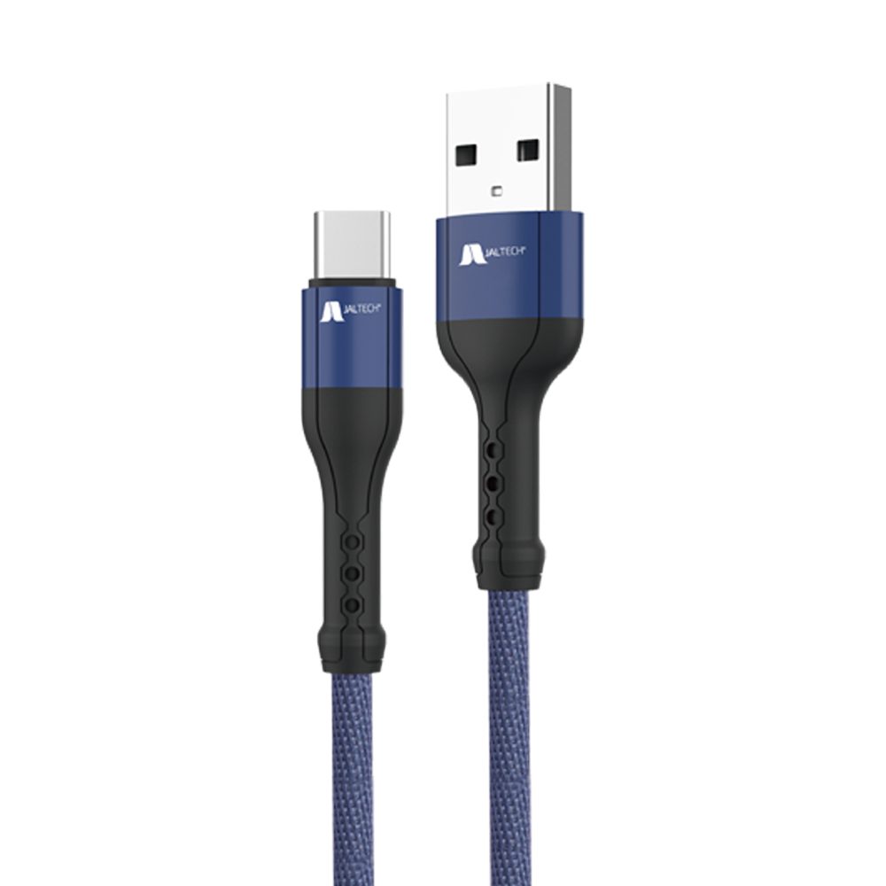 CABLE METALIZADO USB A TIPO C JAL-C79 · Cable USB tipo C a USB tipo C · Acordonado · Material: tejido + aleación de aluminio · Longitud: 1m · Quick Charge (QC carga rápida) · Capacidad: 2.4A · Conectores reforzados · Cobre interior: 2C x 0,08 x 50 + 0,08 x 10 x 2c · Nivel USB: USB2.0 · Diámetro del alambre: OD4.0mm · Color: azul