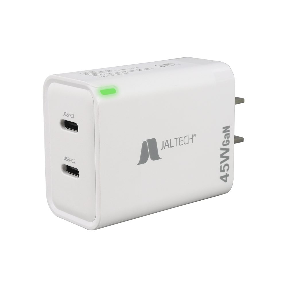 CONVERTIDOR GaN 45W CON CABLE TIPO C JAL-C56 · Adaptador convertidor carga rápida · Tecnología PD (Power Delivery) · Potencia: 45W · Incluye cable de 60W · USB Tipo C a USB Tipo C · Cable: Material: PVC · Longitud: 1m · Cobre interior: 60 x 0.08bc x 2C + 10 x 0.08bc x 3c · Diámetro de alambre: Od3,8 mm · Material del adaptador: PC + ABS · Puertos: 2 USB Tipo C · Color: blanco · Entrada: 110 – 240V ~, 50 / 60hz, 0.4A · Salida: C1: 5V 3A / 9V 3A / 12V 3A / 15V 3A / 202V 2.25A 45w - C2: 5V...