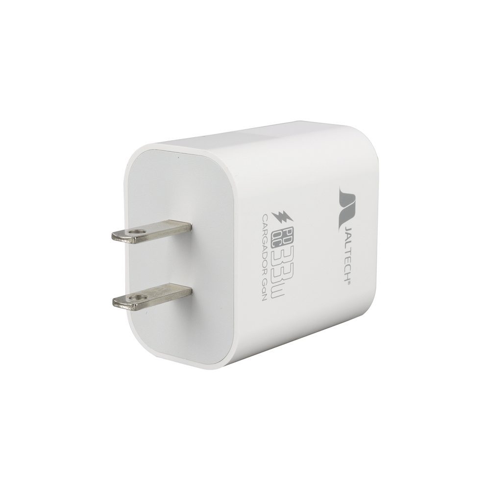 CONVERTIDOR GaN 33W QC 3.0 CON CABLE TIPO C JAL-T47 · Adaptador convertidor carga rápida · Tecnología PD (Power Delivery) · Tecnología QC (Quick charge) · Color: blanco · Potencia: 45W · Incluye cable de 60W · 1 salida USB tipo C · 1 salida USB-A · Material del cable: PVC · Longitud: 1m · Diámetro de alambre: Od3,8 mm · Alambre de cobre interior: 60 x 0.08bc x 2C + 10 x 0.08bc · Entrada: 100 - 240V a 50hz / 60Hz 1.0a (máximo) · Salidas: USB Tipo A: 5V Min 3A /9V Min 3A/ 12V Min 2.5A - USB Tipo C: 5 voltios 3A/9 voltios 3A/ 12 voltios...