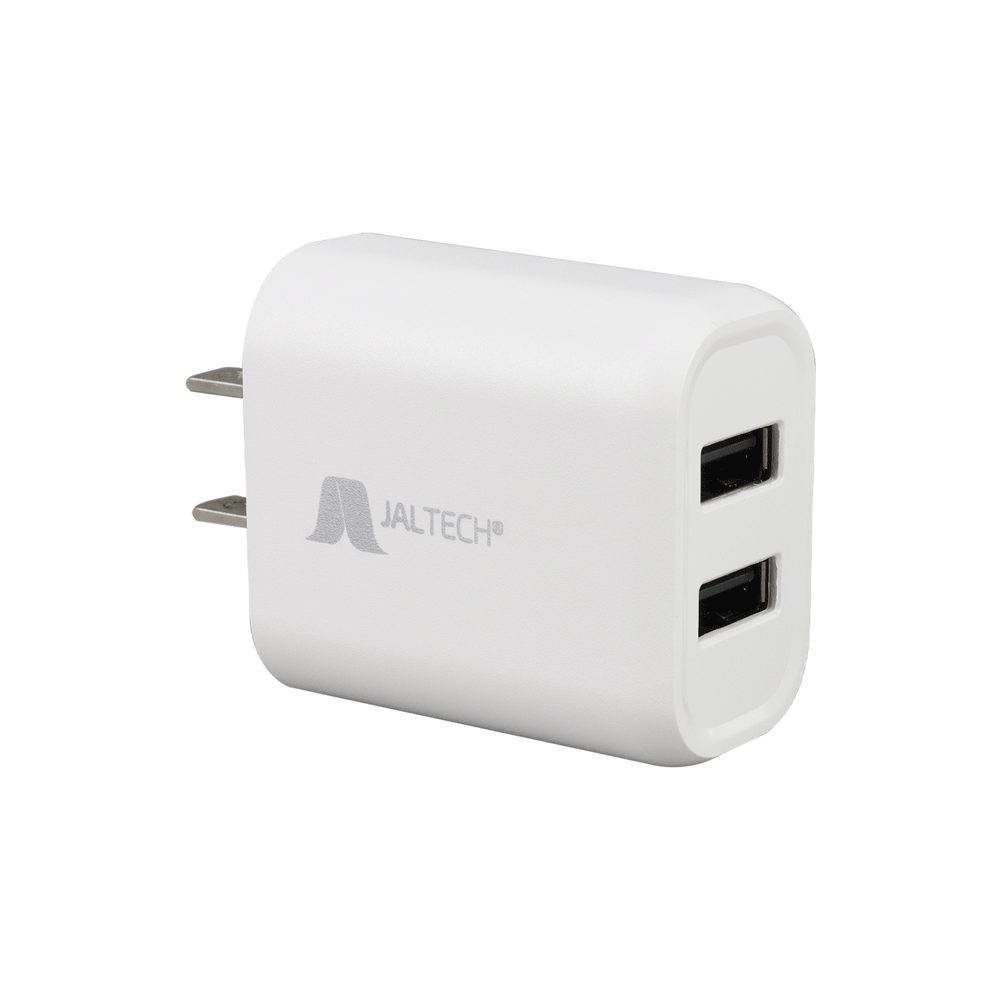 CONVERTIDOR 12W CON CABLE V8 JAL-T05 · Convertidor con cable micro USB(v8) · Color: blanco · Potencia: 12W · 2 salida USB tipo A · Nivel USB: USB 2.0 · Material del cable: PVC · Longitud: 1m · Capacidad: 2.4A · Diámetro de cable: OD3,5 mm · Material adaptador: PC + ABS · Alambre de cobre interior: 50 / 0,08 x 2C + 10 / 0,08 x 2 + 250D · Entrada: 100 - 240V a 50hz / 60Hz 0.3A (máximo) · Salida: 5V 2.4A · Compatible con: celulares, tablets, laptops, auriculares, power banks