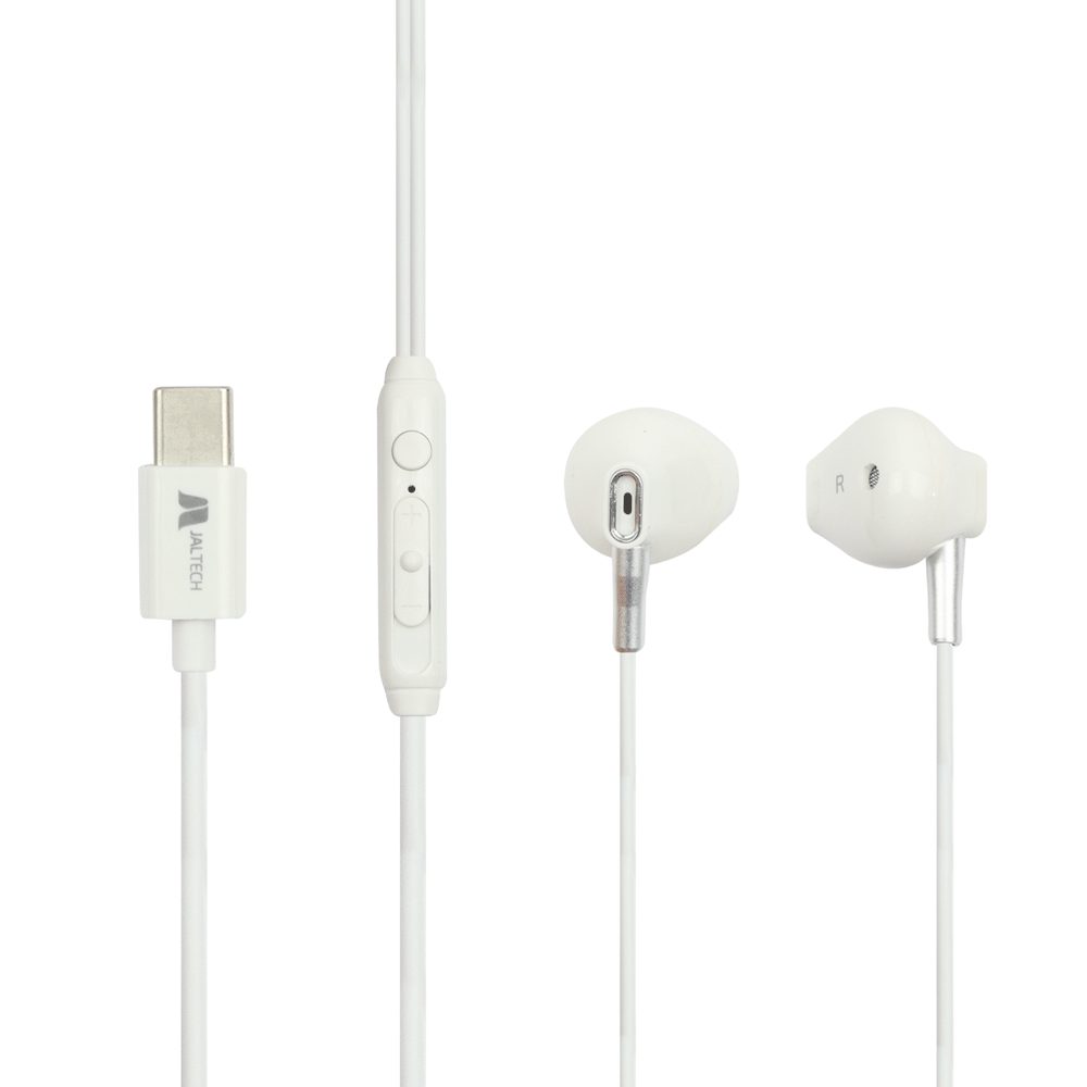 AUDIFONOS METALIZADO TIPO C JAL-H35B Audífonos Metalizados Tipo C -Tipo de conector: USB Tipo C -Diámetro del altavoz:14mm -Impedancia:32O -Sensibilidad:97dB±3dB -Longitud de cable:1 metro -Potencia de altavoz:3-5mW -Material: ABS + Metal -Tipo de cable: TPE -Control de volumen y llamadas en cable -Micrófono de alta definición -Compatible con celulares, tablets, portátiles, pc. -Color: Blanco