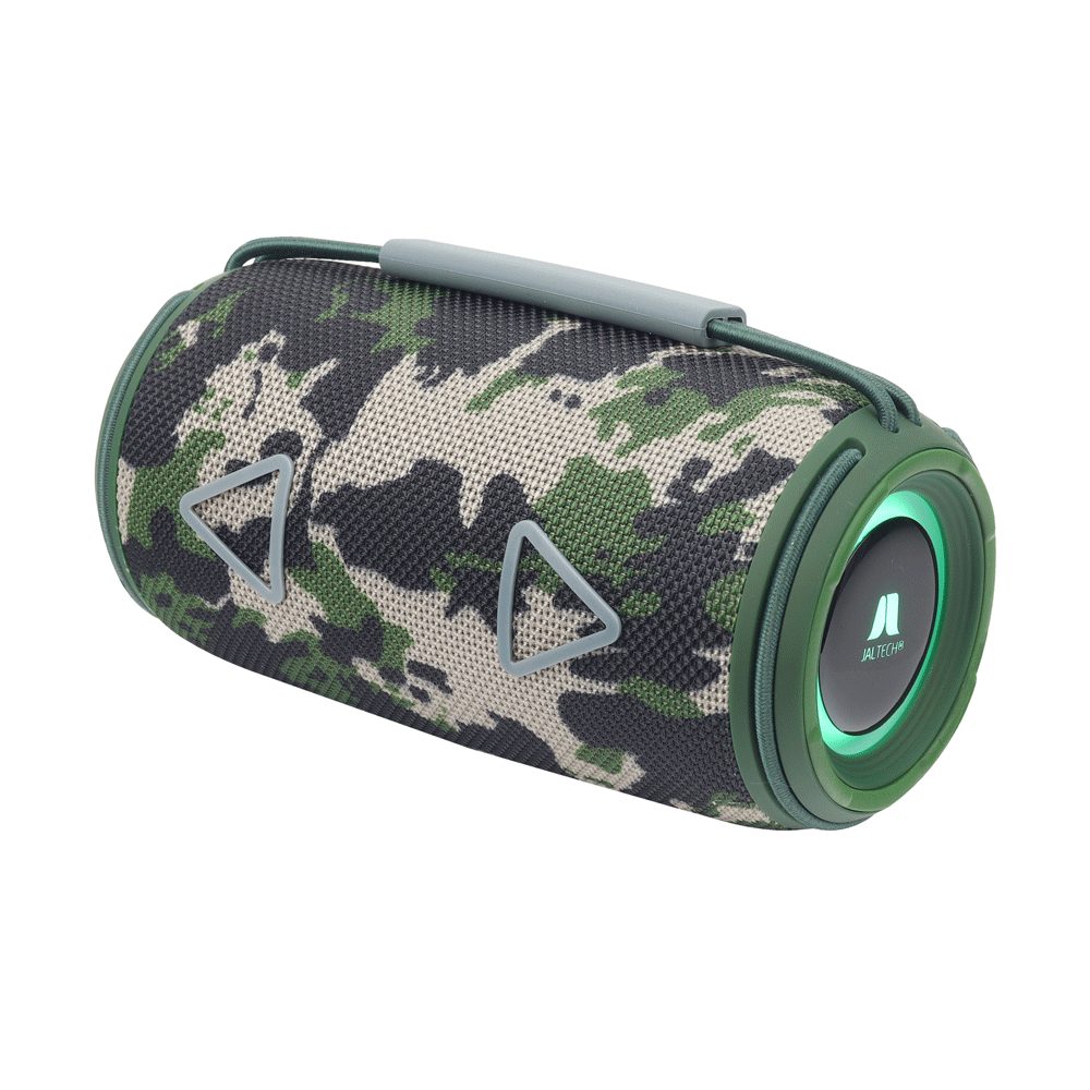 SPEAKER BT 16W CAMUFLADO Speaker Bluetooth -Resistencia al agua clase IPX5 -Bluetooth 5.3 -Radio FM -Entradas AUX 3.5mm, USB Tipo A, Tarjeta TF -Puerto de carga USB tipo C -Sincronización TWS -Potencia: 16W -Capacidad batería: 1500mAh/3.7V -Impedancia: 4ohm -Sonido estéreo 360° -Luces RGB -Distancia Bluetooth: 10m -Tamaño: 183*95*95mm -Peso:594gr