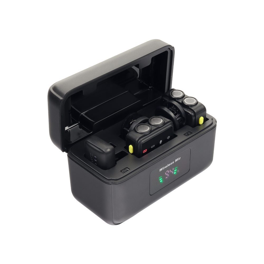 MICROFONOS 2 EN 1 TX SET X2 - MMD-F35U Captura voces claras y sincronizadas en grabaciones, transmisiones o presentaciones sin cables ni configuraciones complejas. Diseñados para ofrecer baja latencia y sonido limpio en cualquier entorno. • Incluye 2 micrófonos inalámbricos y 1 receptor USB Tipo C • Protocolo de transmisión: 2.4 GHz • Distancia de transmisión: hasta 20 m • Retardo de transmisión: = 20 ms • Sensibilidad: -42 dB ± 3 dB • Respuesta de frecuencia: 20 Hz–20 kHz • Reducción de ruido integrada para audio más claro • Puerto de carga: USB Tipo C • Display indicador de carga • Funcionamiento plug and play Ideales para creadores...
