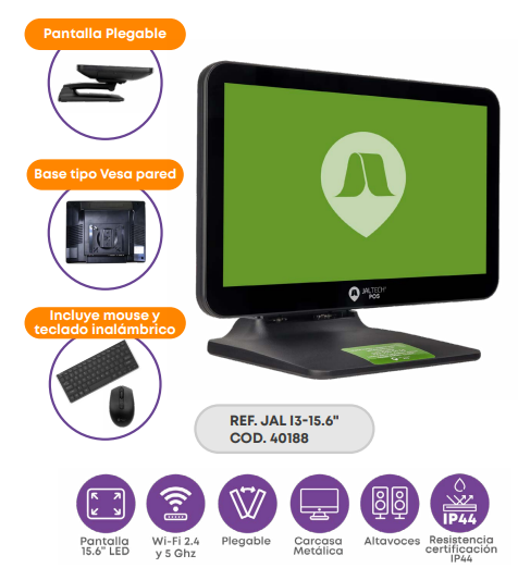 • Nuevo CORE I3 5ª generación • Todo en uno POS • Intel® Core™ i3-5010U procesador dual-Core 2.1GHz 5ª generación • Disco solido: SSD MSATA 128GB, • Memoria RAM: x 2 slot DDR 3 -1333/1600 MHz 8GB • Pantalla 15.6" LED
