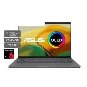 Portátil ASUS Consumo Zenbook A14 UX3407QA-QD232W|Snapdragon® X  X1 26 100 |Qualcomm,Hexagon™ NPU up to 45TOPS |14" OLED WUXGA (1920 x 1200) 400 nits |16GB LPDDR5X on board |1TB M.2 NVMe™ PCIe® 4.0 SSD | Qualcomm® Adreno™ GPU|FHD camera with IR function to support Windows Hello |Wi-Fi 6E(802.11ax) (Triple band) 2*2 + Bluetooth® 5.3 Wireless Card| Teclado chiclet retroiluminado con tecla Copilot |Windows 11 Home| 0,98 Kg|  Iceland Gray | Accesorios: Sleeve | Celaruminum |Ranuras Expansión (incluye el utilizado): 1x M.2 2280 PCIe 4.0x4|US MIL-STD 810H military-grade |Power TYPE-C, 65W| Energy star 8.0,RoHS,REACH| Garantía: 1 año a través de los Centros de Servicio autorizados por la marca.