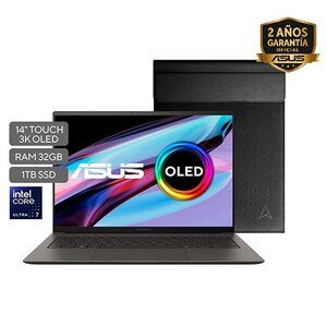 Portátil ASUS Consumo ASUS Zenbook S 14 UX5406SA-PZ023W |Intel® Core™ Ultra 7 Processor 258V 32GB 2.2 GHz (12MB Cache, up to 4.8 GHz, 8 cores, 8 Threads); Intel® AI Boost NPU up to 47TOPS | 14" Touch Screen 3K (2880 x 1800) OLED |32GB LPDDR5X |1TB M.2 NVMe™ PCIe® 4.0 SSD |Cámara FHD camera with IR function to support Windows Hello |Wi-Fi 7(802.11be) (Triple band) 2*2 + Bluetooth® 5.4 Wireless Card |Teclado tipo Chiclet Backlit Keyboard With Copilot key |Windows 11 Home |1.20 Kg | Zumaia Gray | Sleeve | Aluminum |Ranuras Expansión (incluye el utilizado) 1x M.2 2280 PCIe 4.0x4 |Trusted Platform Module (Firmware TPM) | US MIL-STD 810H military-grade standard| Energy star 8.0,RoHS,REACH |1 año a través del Centro de Servicio autorizado por la marca.