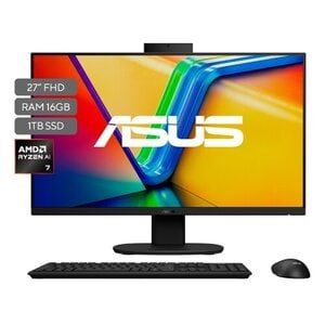 Todo en Uno ASUS Consumo VM670KA-BPE0150 | AMD Ryzen™AI 7 350 Processor 2.0 GHz (16MB Cache, up to 5.0 GHz, 8 cores, 16 Threads); NPU 50 TOPs | 27" FHD (1920 x 1080) 16:9 LCD 300nits Anti-glare display |16GB DDR5 SO-DIMM|1TB M.2 NVMe™ PCIe® 4.0 SSD |AMD Radeon™ 860M |Cámara WEB Frontal 5M camera with IR function to support Windows Hello|Wi-Fi 7(802.11be) (Triple band) 2*2 + Bluetooth® 5.4 Wireless Card |LAN  Realtek RTL8111H 10/100/1000 Mbps |Expansion Slot (includes used): 2x DDR5 SO-DIMM slot |Sistema Operativo NO OS |9,00 kg | Black | Wireless  keyboard //Wireless optical mouse |Security BIOS Booting User Password Protection,HDD User Password Protection and Security , Kensington Security Slot™(7x 3mm)|EPEAT Gold,Energy star 9.0,REACH,RoHS |Trusted Platform Module| Garantía 2 años a través de los Centros de Servicio autorizados por la marca.