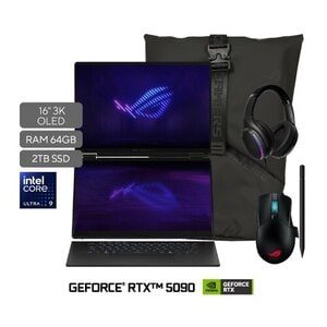 Portátil ASUS Consumo ROG Zephyrus Duo 16 GX651AX-SR134W |Intel® Core™ Ultra 9 Processor 386H 2.1 GHz (18MB Cache, up to 4.9 GHz, 16 cores, 16 Threads); Intel® NPU up to 50TOPS|16" Touch Screen 3K (2880 x 1800) OLED 16:10|1100nits |64GB LPDDR5X 8533 on board |2TB PCIe® 4.0 NVMe™ M.2 SSD |Intel® Graphics |NVIDIA® GeForce RTX™ 5090 Laptop GPU 24GB GDDR7 |Cámara 1080P FHD IR Camera for Windows Hello |Wi-Fi 7(802.11be) (Triple band) 2*2 + Bluetooth® 6.0 Wireless Card |Teclado tipo Chiclet Backlit Keyboard 1-Zone RGB With Copilot key |Windows 11 Home |2.82 Kg |Stellar Grey| Accesorios: Stylus with wireless charger (ASUS Pen SA205H-MPP2.6 support),ROG Gladius III Mouse P514 , Backpack for Duo (2026), ROG Fusion II 300 Material|Aluminum |Ranuras Expansión (incluye el utilizado): 2x M.2 PCIe |US MIL-STD 810H military-grade standard |ENERGY STAR®| 2 años de garantia a través del Centro de Servicio autorizado por la marca.