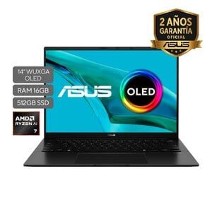 Portátil ASUS Consumo Zenbook 14 UM3406GA-QL125 | AMD Ryzen™ AI 7 445 Processor 2.0GHz (14MB Cache, up to 4.6GHz, 6 cores, 12 Threads); AMD XDNA™ NPU up to 50TOPS |14" WUXGA OLED Touch Screen  (1920 x 1200)|16GB LPDDR5X on board|512GB M.2 NVMe™ PCIe® 4.0 SSD|  FHD camera with IR function to support Windows Hello ; With privacy shutter |Wi-Fi 6E(802.11ax) (Triple band) 2*2 + Bluetooth® 5.4 Wireless Card| Teclado Backlit Chiclet With Copilot key |Sistema Operativo No preinstalled OS |1.28 Kg | Jade Black |Sleeve|Aluminum|Ranuras Expansión (incluye el utilizado) 1x M.2 2280 PCIe 4.0x4 |US MIL-STD 810H military-grade standard |RoHS,REACH |Garantía 1 año a través del Centro de Servicio autorizado por la marca.