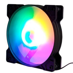 VENTILADOR COOLER 12CM RGB COOLER GAMER DE REFRIGERACIÓN PC -MULTICOLOR -LUZ FIJA -SILENCIOSO -MATERIAL: ABS DE ALTA RESISTENCIA (PLÁSTICO) -NÚMERO DE VENTILADORES 1 -LONGITUD DEL CABLE DE ALIMENTACIÓN: 45CM -MEDIDAS DEL VENTILADOR: 120MM X 25MM X 120MM -VOLTAJE: 12V/5VDC -REVOLUCIONES POR MINUTOS: 1200 RPM -CONECTOR IDE (MOLEX) DE 2 LINEAS -CANTIDAD DE ASPAS: 9 -FUNCIONALIDAD: VENTILACIÓN PARA CHASIS CON ILUMINACIÓN MULTICOLOR -PESO DEL PRODUCTO: 109G