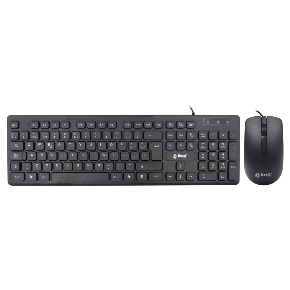 COMBO USB TECLADO Y MOUSE BSK-9307 Combo Mouse y Teclado BASIK Teclado: -Conexión alámbrica USB -Número de tecla: 104 -Longitud de cable: 1.35m -Altura ajustable de 2 posiciones -Conexión Plug and Play -Función Anti-Ghosting (multi-tecla) -Material: ABS -Color: Negro -Dimensiones(Alto*Ancho):12.5cm*43.5cm -Peso:376gr Mouse: -Conexión alámbrica USB -Número de botones: 3 -Longitud de cable:1.34m -Conexión Plug and Play -Vida útil mecánica: 5 millones de pulsos -Material: ABS -Color: Negro -Dimensiones: (Largo/Alto/Ancho): 6.5cm/6.2cm/3.2cm -Peso:75gr