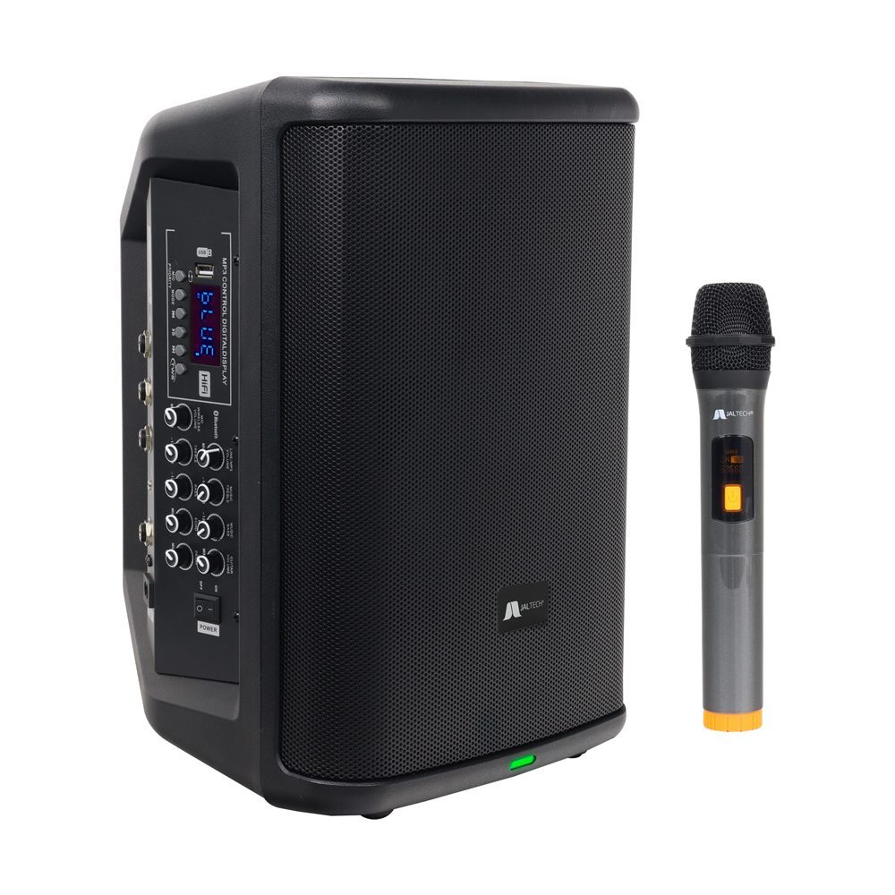 CABINA DE SONIDO 8plg PRO Cabina de sonido de 8 pulgadas -Incluye micrófono inalámbrico. • Recargable -Capacidad de batería: 4000 mAh • Duración de la batería: 5 A 6 horas vol • Moderado -Tiempo de carga: 2 horas aprox • Potencia RMS: 80 W -Potencia P.M.P.O: 2400 W • Súper Bass -Número de bocinas: 2 -Tweeter -Ecualizador • TWS • Bluetooth • Distancia inalámbrica: 10 metros -Formatos de reproducción: MP3/WMA/WAV -Interfaz: BT/FM/SD/USB • Conectores 1* conector 6.5 MM para guitarra • 2* conectores conector 6.5 MM para micrófono 1* conector entrada jack 3.5 MM AUX • 1*Salida mixta para conectarlo A otro bafle o mezclador...