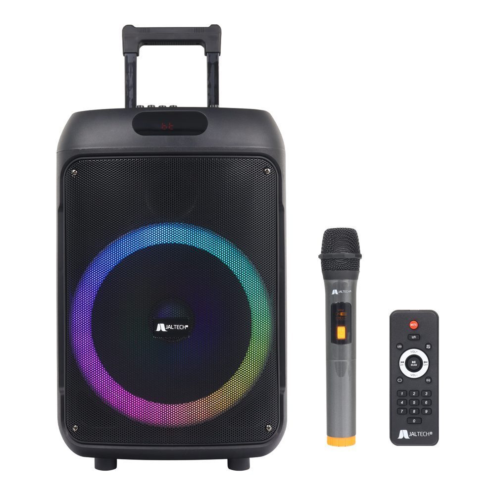 CABINA DE SONIDO BT 12plg Diseño práctico y confiable para tu día a día en casa, oficina o viajes. • Cabina de sonido recargable 12 pulgadas • Potencia RMS: 30 W • Potencia P.M.P.O: 1400 W • Micrófono inalámbrico: ideal para karaoke y presentaciones. • Luces LED rítmicas • Función super bass: para unos graves profundos y envolventes. • Número de bocinas: 1 de 12” • Tweeter: 1” • Ecualizador: ajusta el sonido a tu gusto. • Control de eco mic. • Función TWS • Bluetooth 5.0 • Distancia inalámbrica: 10 A 15 metros campo abierto • Display LED de segmentos • Control remoto incluido...