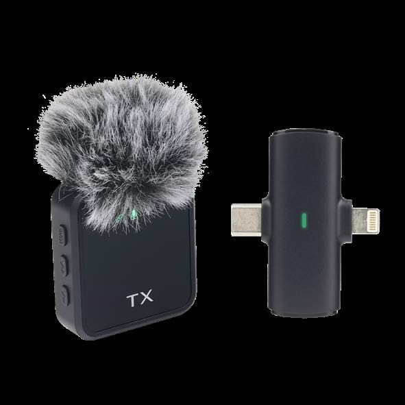 Microfono tx peludo Set X2 | Con interfaz Tipo C y Lightning | Incluye 2 micrófonos | Compatible con iPhone, teléfonos | Con interfaz Tipo C y Lightning | Compatible con iPhone, teléfonos | Reducción de ruido DSP