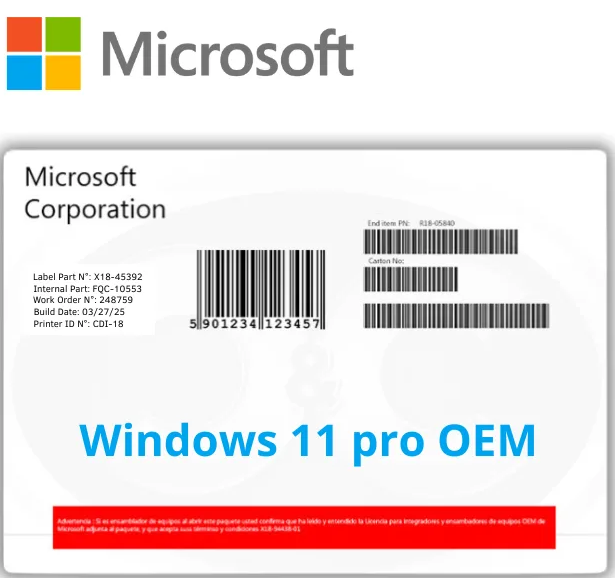 Lic. Windows 11 Pro OEM 64B (Maq. Nueva)