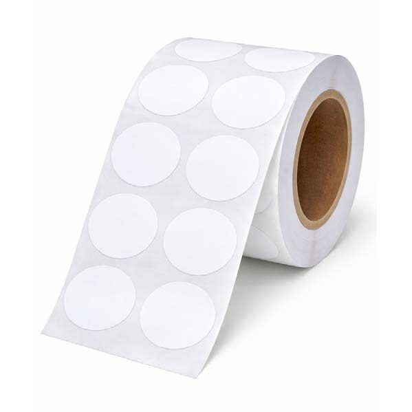 ETIQUETA TRANSFER TÉRMICA CIRCULO 40MMX2000 | Rollo de etiquetas en circulo 40mmx2000 | Papel transferencia térmica | Blanco | Diámetro exterior: 80mm | Diámetro núcleo (core): 25.4mm | Tamaño de etiqueta: 40x40mm