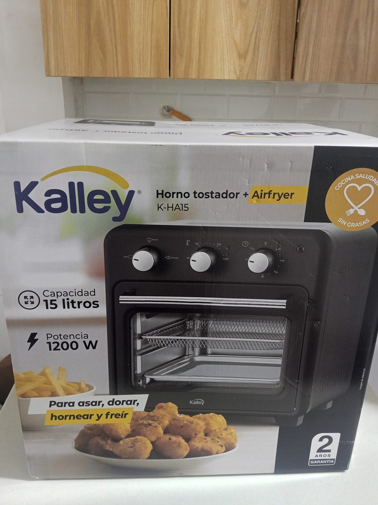 Horno Tostador + Airfryer Kalley. Capacidad 15litros. Potencia 1200w para asar, dorar, hornear y freír