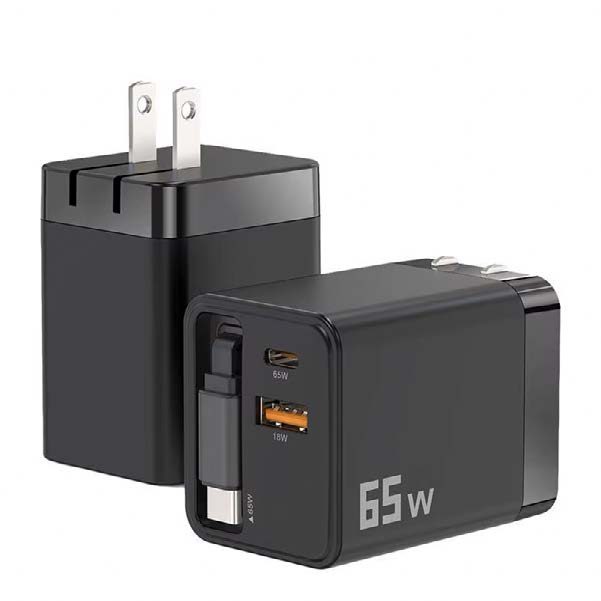 CONV. GAN 30W QC+PD CONVERTIDOR USB 65W CON CABLE TIPO C JAL-T16 GaN RETRÁCTIL | Adaptador para celular con cable · Adaptador retráctil | Carga rápida · Potencia: 65W | Quick charge 3.0 · Puertos: USB Tipo C x1 + | Power Delivery | Potencia: 30 W | Conectores: USB Tipo C x 1